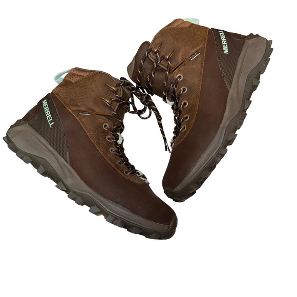 Merrell Thermo Kiruna Mid Waterproof Hiking Boots Brown Teal Leather Womens 9 - Picture 4 of 8